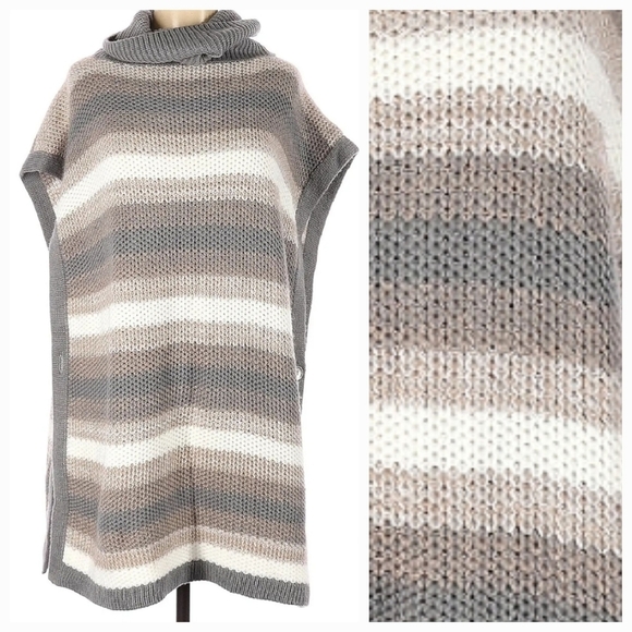 Calvin Klein Striped Cowl Neck Knit Poncho OS - Picture 1 of 13